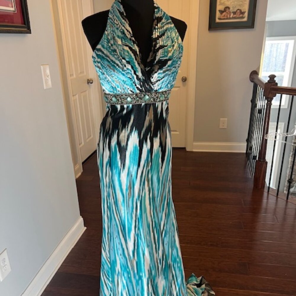 NWT Blush Prom Halter Satin Turquoise Dress Size 0
